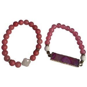 Bracelets Pink and White Set of 2 Boho Stone Beaded Bracelets NWOT